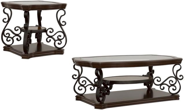 Coaster® Laney 2-Piece Tempered Glass Top Occasional Table with Dark Merlot Base Set-0