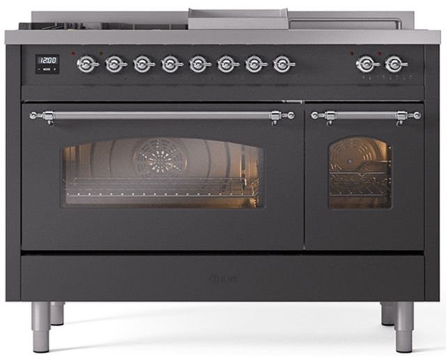 Ilve® Nostalgie II Series 48" Graphite Matte Pro Style Dual Fuel Range-0
