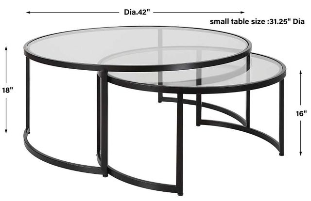 Uttermost® Rhea 2-Piece Glass Top Nesting Coffee Table Set with Satin Black Base-2