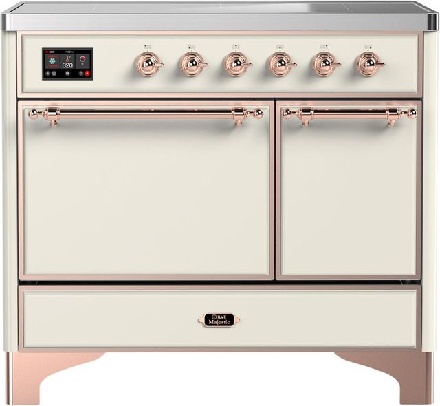 Ilve® Majestic III 40" Antique White Pro Style Induction Range with Solid Door and Copper Trim-0