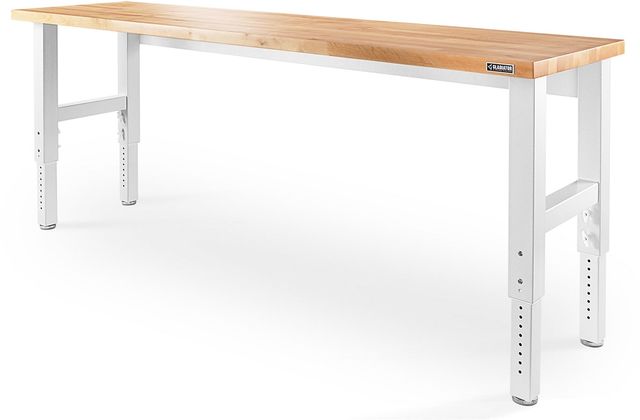 Gladiator® Brown 8' Adjustable Height Hardwood Workbench with White Metal Legs-1