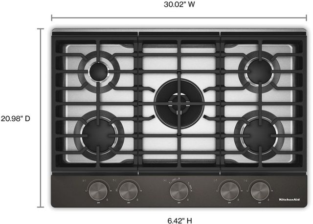 KitchenAid® 30" Black Ore Gas Cooktop with 5 Burners and Integrated Wok Grate-4