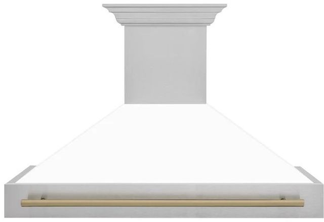ZLINE Autograph Edition 48" White Matte Wall Mounted Range Hood with White Matte Shell and Champagne Bronze Handle-0