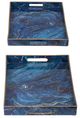 A & B Home Modern Chic 2-Piece Blue Marbled Rectangular Trays-3