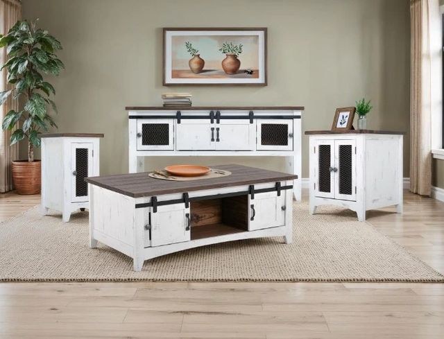 International Furniture Direct Pueblo Brown Chairside Table with White Base-1
