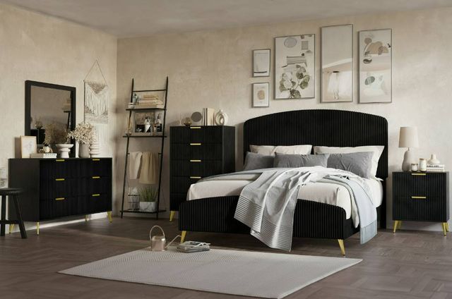 New Classic® Home Furnishings Kailani Black Upholstered California King Panel Bed-1