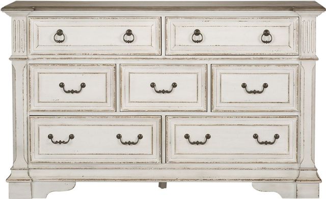 Liberty Furniture Abbey Park Antique White/Weathered Brown Dresser and Mirror Set-3