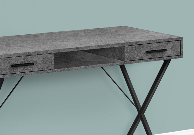 Monarch Specialties Inc. Black Metal/Grey Stone-Look Computer Desk-1