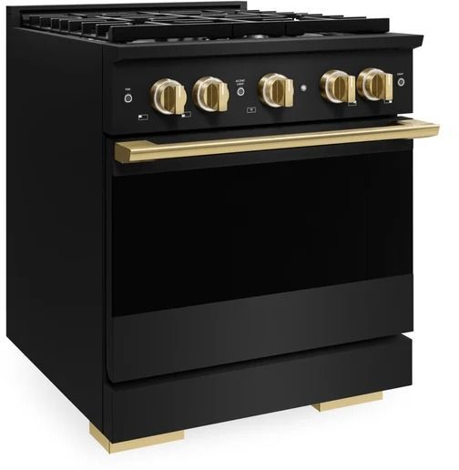 ZLINE Marino 30" Black Stainless Steel Pro Style Gas Range with Polished Gold Accents-3