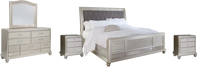 Signature Design by Ashley® Coralayne 5-Piece Silver King Sleigh Bed Set-0
