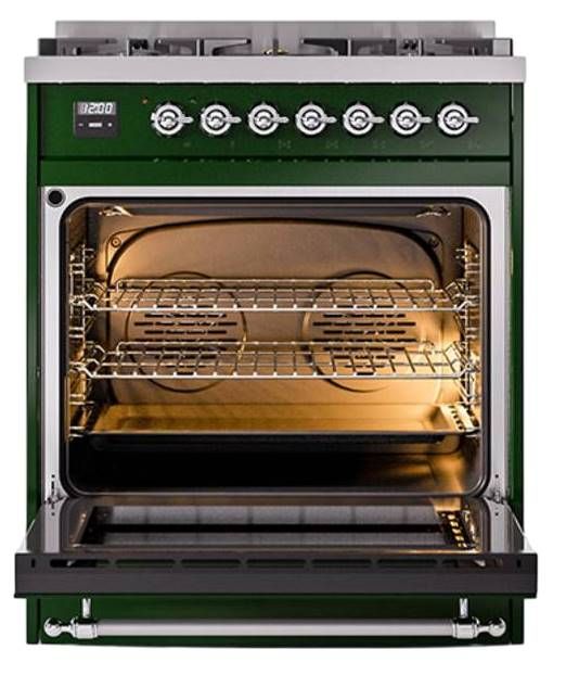 Ilve® Nostalgie II Noblesse 30" Emerald Green Pro Style Dual Fuel Range with Chrome Trim-2