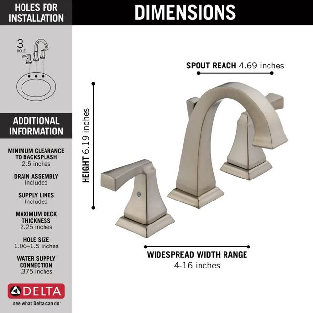 Delta Dryden® Spotshield Stainless 2-Handle Widespread Bathroom Faucet-1