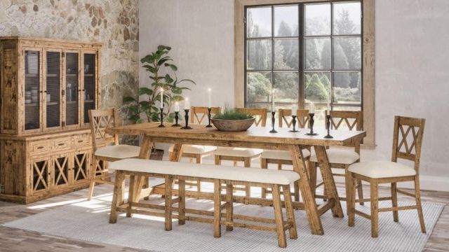 Jofran Inc. Telluride 7-Piece Gold Trestle Dining Table Set-3