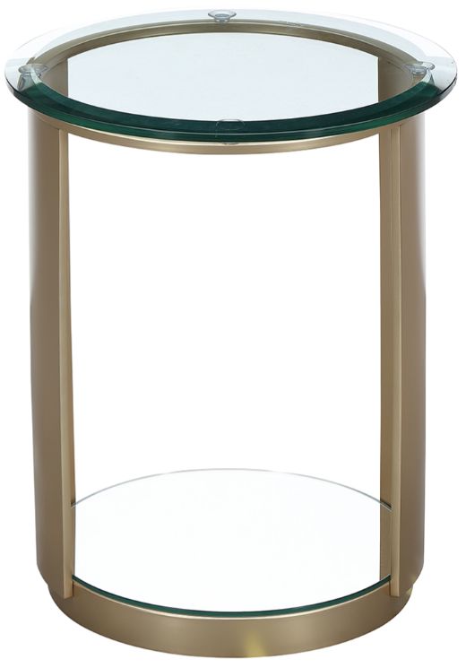 Michael Amini® Houston Glass Top Chairside Table with Brushed Gold Base-2