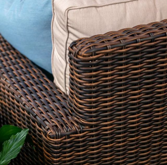 Sunset West Montecito Cognac Resin Wicker Outdoor Club Chair with Canvas Flax Cushion-4