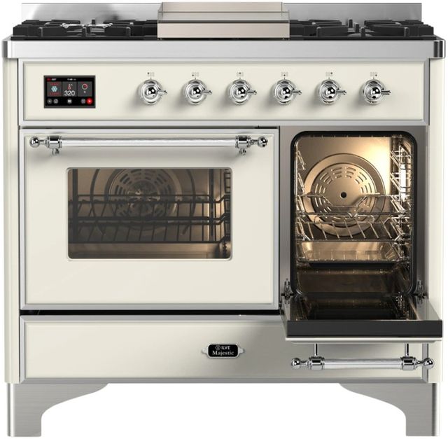 Ilve® Majestic III 40" Antique White Pro Style Dual Fuel Liquid Propane Range with Triple Glass Door and Chrome Trim-3