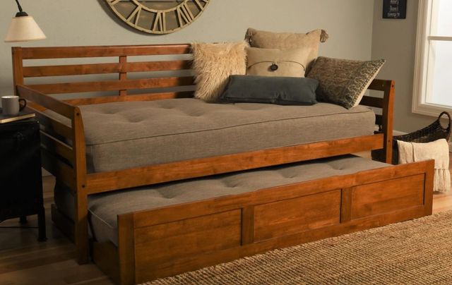 Kodiak Furniture Boho Linen Stone/Barbados Twin Daybed with Trundle Bed and Mattresses-1