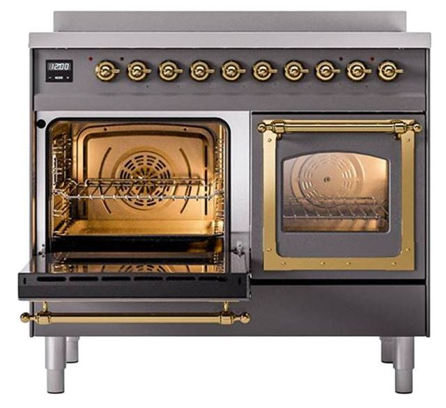 Ilve® Nostalgie II Noblesse 40'' Graphite Matte Pro Style Induction Range with Brass Trim-3