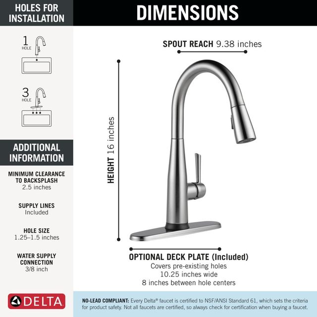 Delta Essa® Arctic Stainless Single Handle Pull-Down Kitchen Faucet withTouch2O® Technology-2