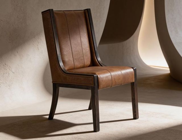 International Furniture Direct Balam Black/Brown Leather Dining Side Chair-1
