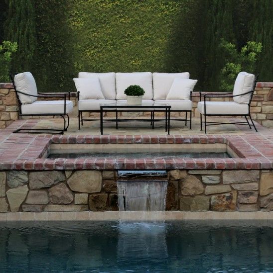 Sunset West Provence Glass Top/Metal Outdoor Coffee Table with Century Pewter Frame-1