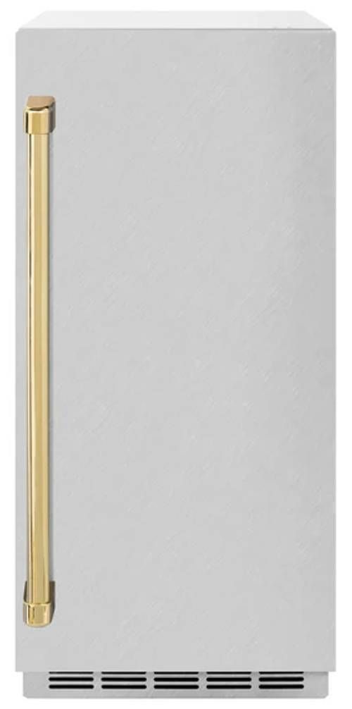 ZLINE Touchstone 15" 66 lb. Stainless Steel Gourmet Ice Maker with Drain Pump and Satin Stainless Steel Door with Polished Gold Handle-0