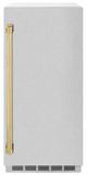 ZLINE Touchstone 15" 66 lb. Stainless Steel Gourmet Ice Maker with Drain Pump and Satin Stainless Steel Door with Polished Gold Handle-0