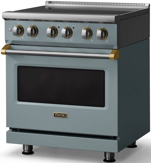 Viking® 5 Series 30" Novembery Sky Pro Style Induction Range with Brushed Brass Trim-3