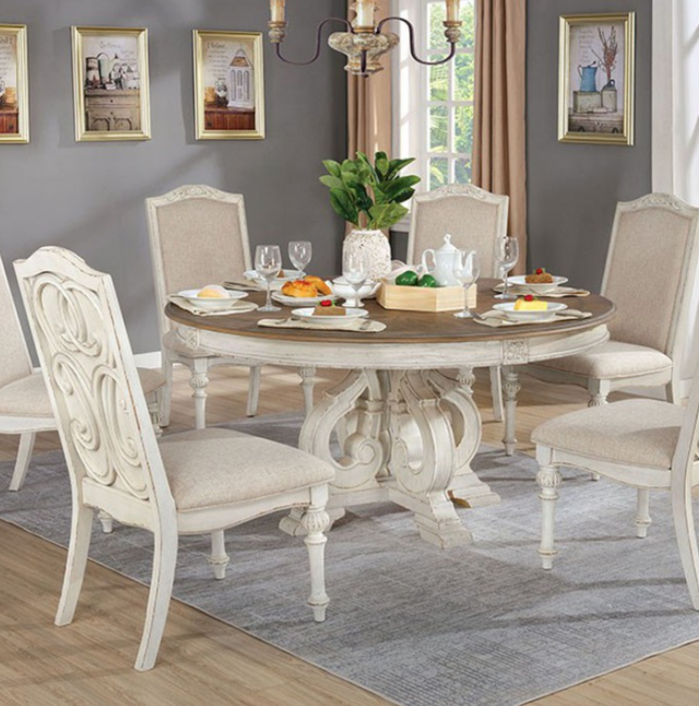 Furniture of America® Arcadia Antique White Round Dining Table with Brown Top -2