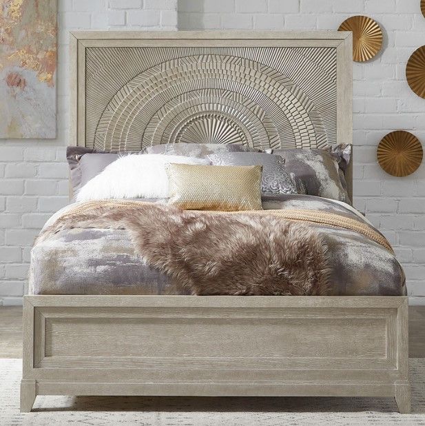 Liberty Furniture Belmar Silver Champagne/Washed Taupe King Panel Bed-1