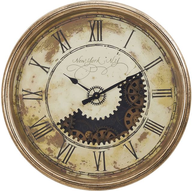Monarch Specialties Inc. Antique Gold 30" Oversized Round Wall Clock with Roman Numerals on Vintage-0