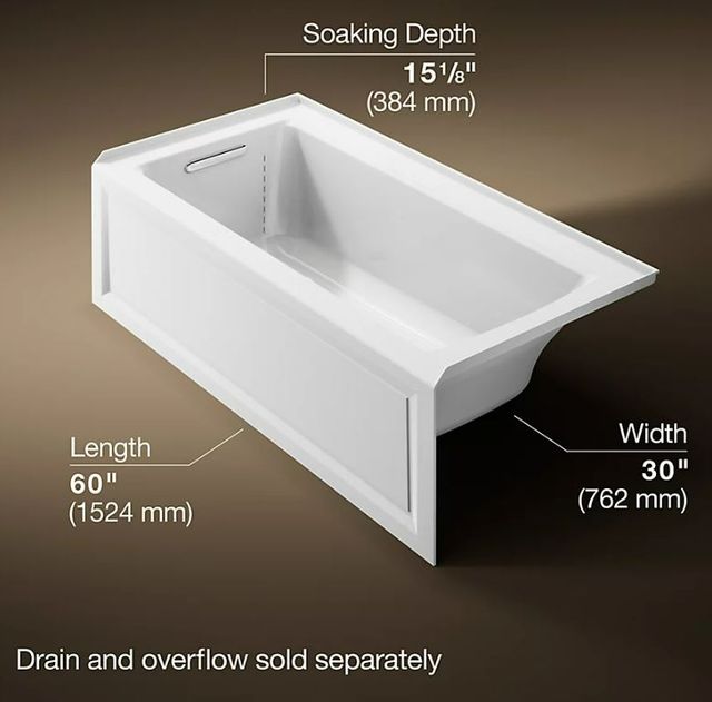 KOHLER® Archer® White 60" x 30" Alcove Bath with Bask® Heated Surface, Alcove Left Drain-2