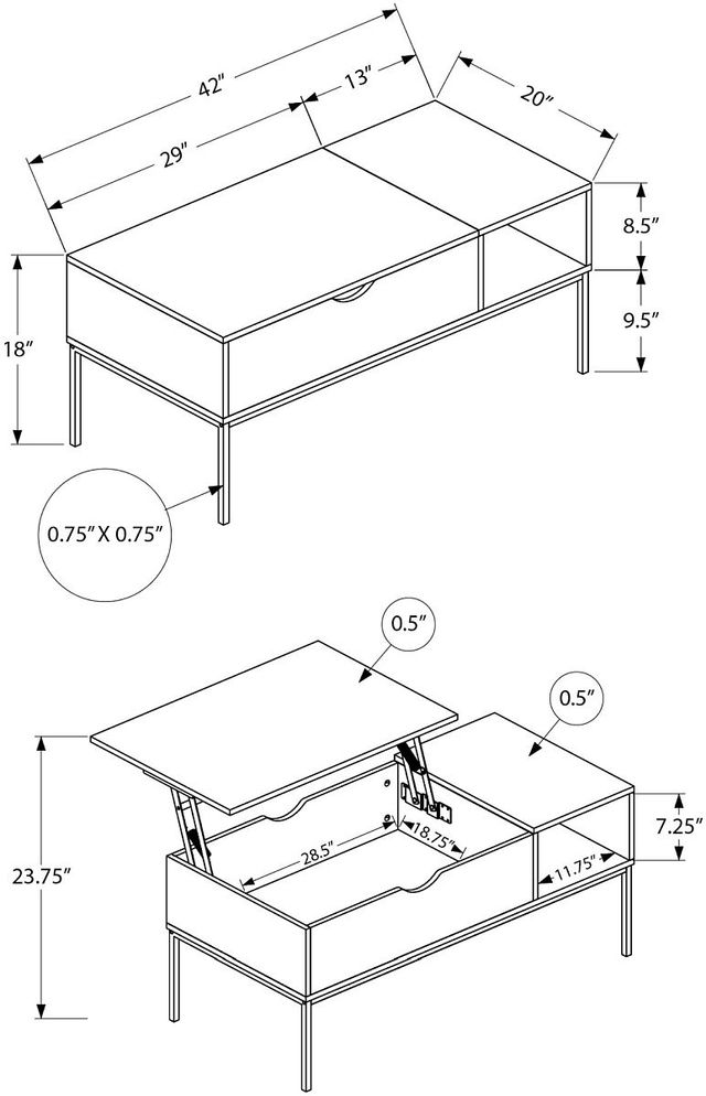 Monarch Specialties Inc. Black 42" Lift-Top Coffee Table-1
