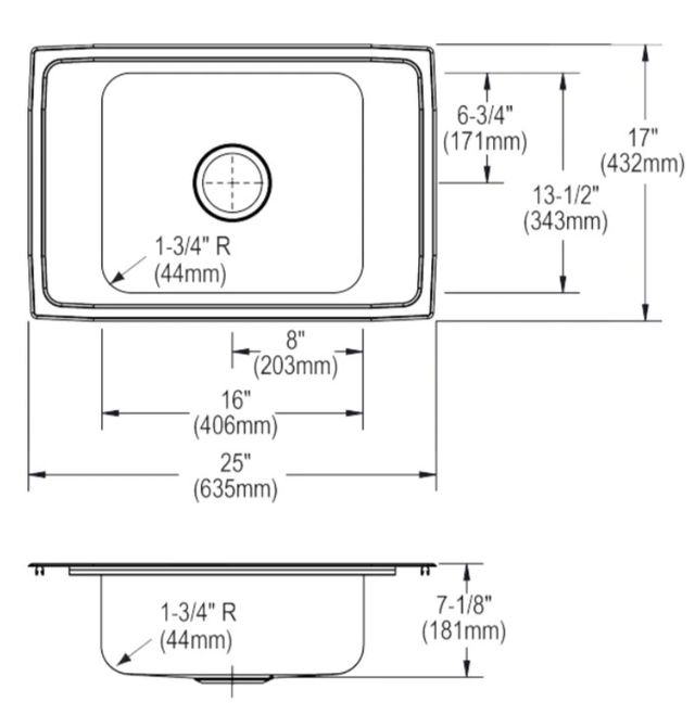 Elkay Celebrity® Brushed Satin Stainless Steel 25" x 17" x 7" 2LM-Hole Single Bowl Drop-in Classroom Sink-1