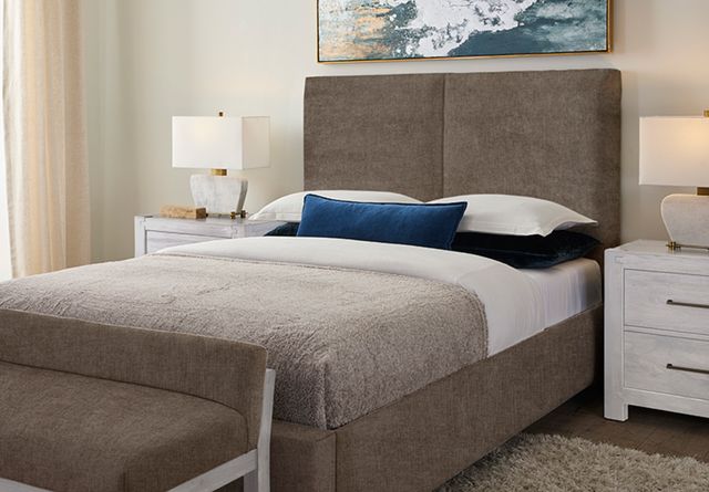 Artisan & Post by Vaughan-Bassett Joinery Brindle Gray/Washed White Oak King Upholstered Panel Bed-1
