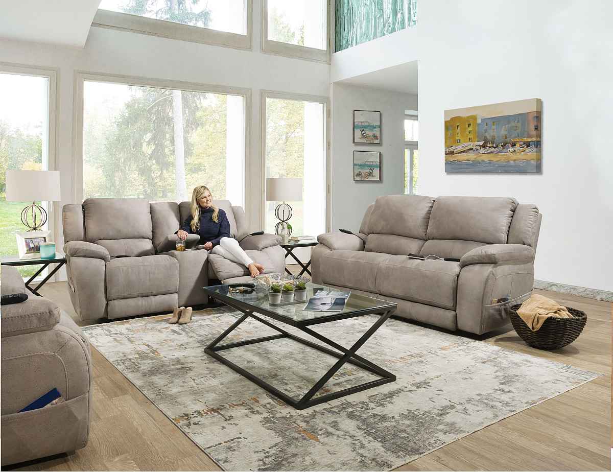 HomeStretch Explorer Nickel Double Reclining Power Sofa Park Home Store Duncansville PA