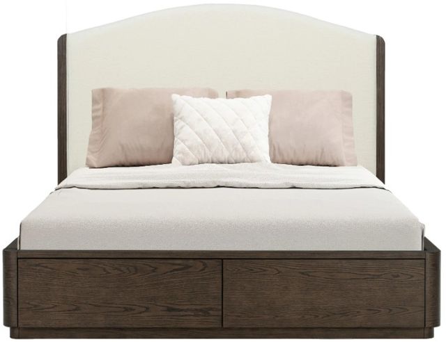 Flexsteel® Athens Chocolate Brown/Ivory Queen Upholstered Panel Storage Bed-1