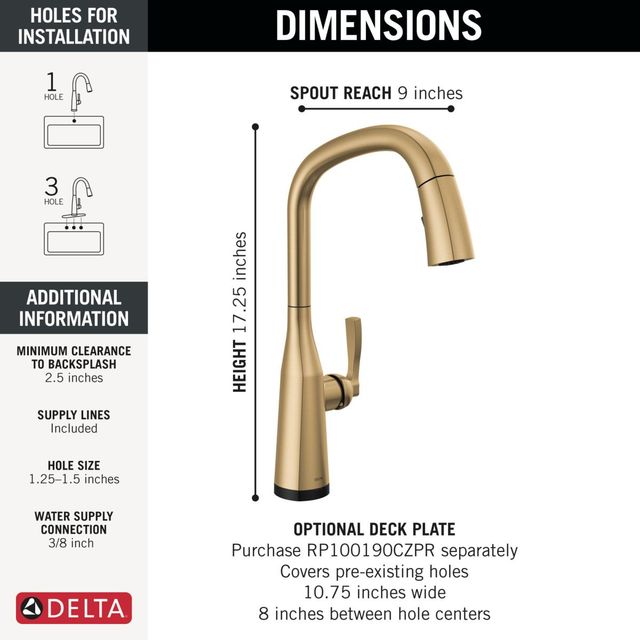 Delta Stryke® Lumicoat® Champagne Bronze VoiceIQ® Single Handle Kitchen Faucet with Touch2O® Technology-1