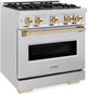 ZLINE Classic Autograph Edition 30" Satin Stainless Steel Pro Style Dual Fuel Range with Polished Gold Accents-2