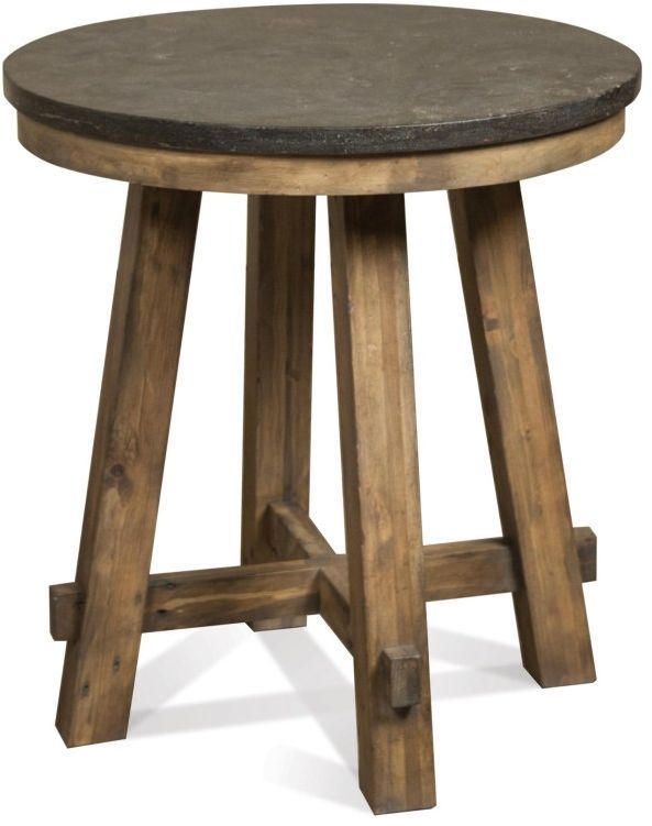 Riverside Furniture Weatherford Bluestone Round Side Table with Reclaimed Natural Pine Base-0