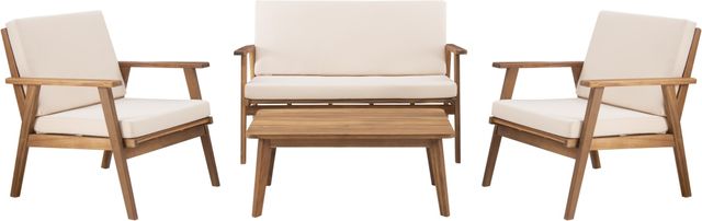 Linon Cosgrove 4-Piece Natural Fabric/Wooden Outdoor Conversation Set-0