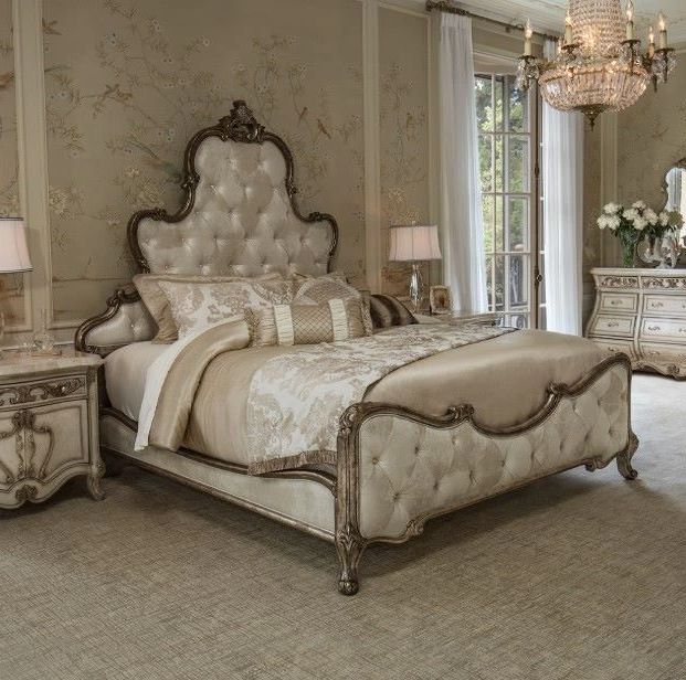 Michael Amini® Platine De Royale™ Antique Platinum/Champagne California King Upholstered Panel Bed-1