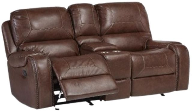 Corinthian Furniture Wheeler Tobacco Power Glider Reclining Loveseat with Console-0