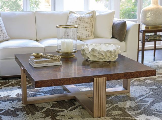 Lexington Home Rendezvous Holloway Brown Cocktail Table with Rose Gold Base-3