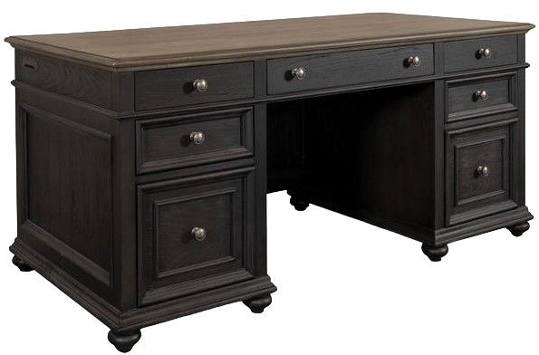Riverside Furniture Regency Antique Oak/Matte Black Executive Desk-0