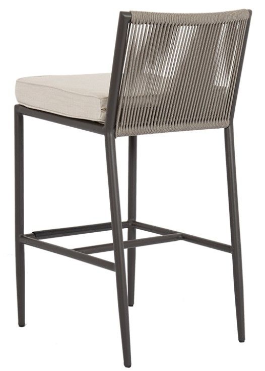 Sunset West Pietra Stone Gray Aluminum/Olefin Rope Outdoor Bar Stool with Echo Ash Cushion-3