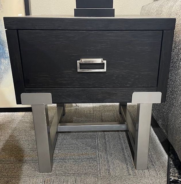 Black End Table with Nickel Base - FLAWED-0