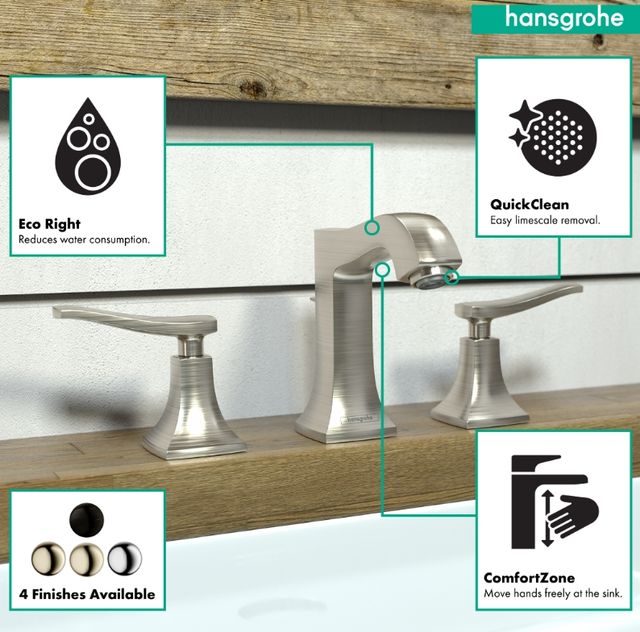 Hansgrohe Metris C Brushed Nickel Widespread Faucet 100 with Pop-Up Drain-3