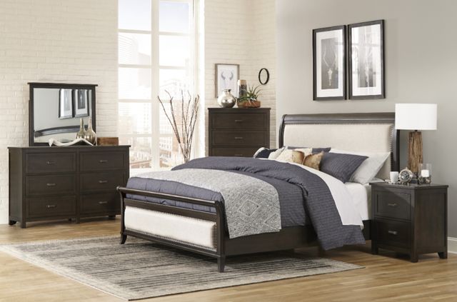 Homelegance® Hebron Beige/Dark Cherry Queen Sleigh Bed-1