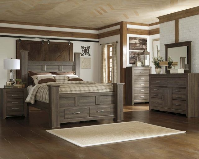 Signature Design by Ashley® Juararo 3-Piece Dark Brown Queen Poster Storage Bed Set-3
